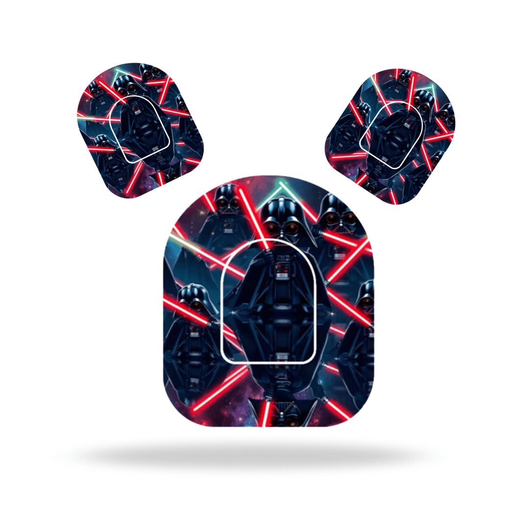 Darth Vader Pump Overpatches för Omnipod, designade för extra stabilitet med Universal Pump Overpatches, inkluderar pumpsticker.