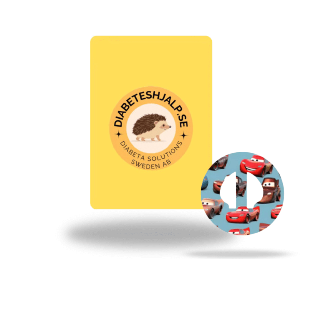 Medtronic Guardian 4 CGM-sensor överplåster med Blixten McQueen motiv