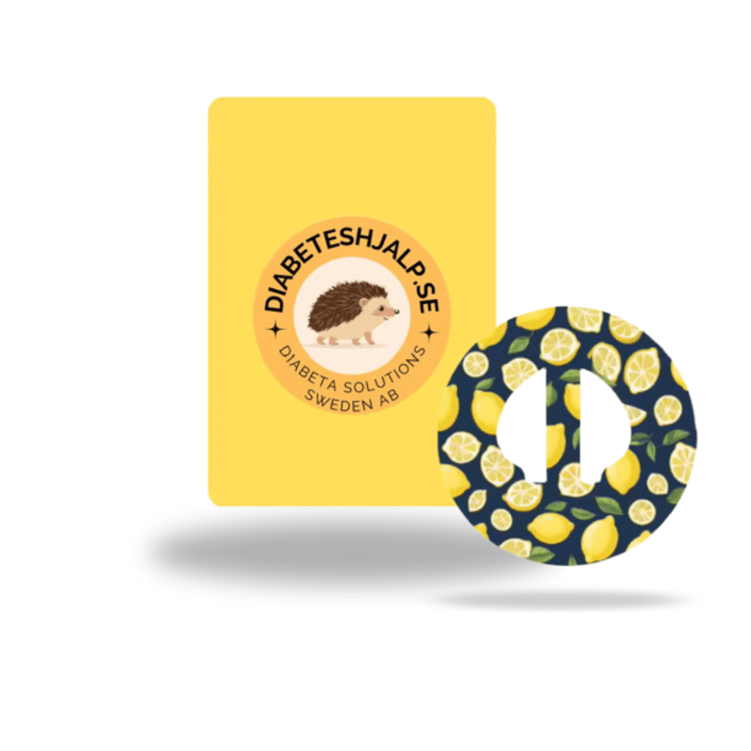 Lemon CGM-Sensor overpatch för Medtronic Guardian 4 med citronmotiv, diabeteslösning från Diabeteshjälp Sverige AB.