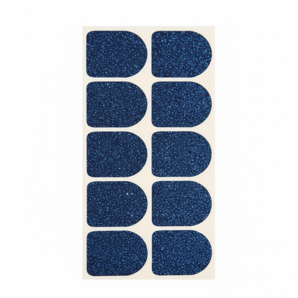 Omnipod Glitterstickers - dekorativa klistermärken i blått glitter för att ge din insulinpump en personlig och stilfull touch.