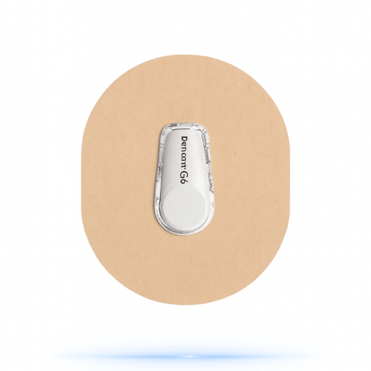 Dexcom G6 beige overpatch för säker sensorhållning vid aktivitet, diskret beige färg för aktiv livsstil.