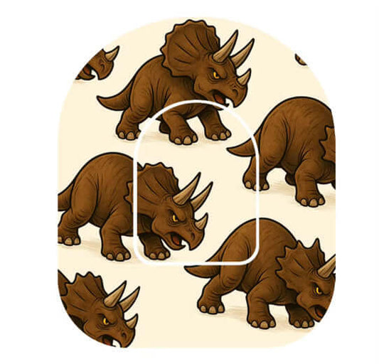 Omnipod Overpatch i triceratops-design för extra fäste och lekfull stil. Perfekt för barn och unga.