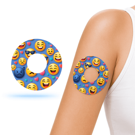 Freestyle Libre 1 & 2 Smiley Emoji CGM-sensor overpatch på arm med färgglada design