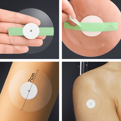 Freestyle Libre transparent CGM patch, vattentätt fixeringsplåster för sensor, idealisk för träning och bad, hypoallergent material.