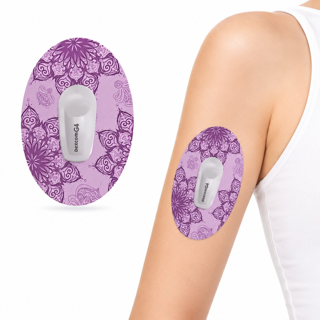 Purple Mandala print CGM sensor patches for Dexcom G6 (5-pack)