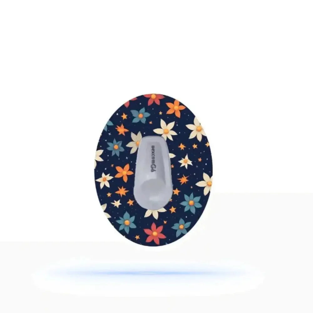 Dexcom G6 sensor med elegant Nightflower CGM-sensor overpatch med blommönster.