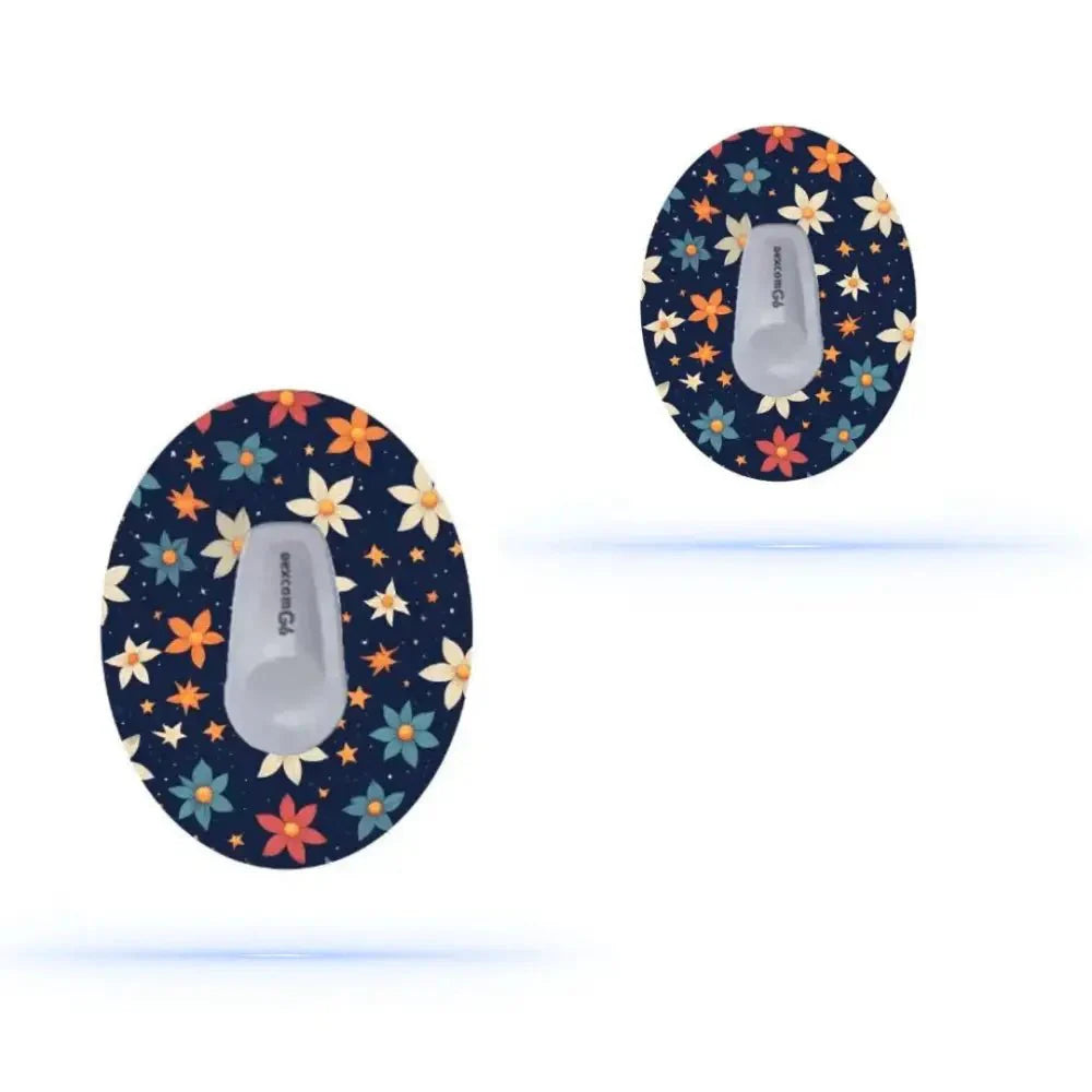 Dexcom G6 sensor med elegant Nightflower CGM patch i blommigt mörkt mönster