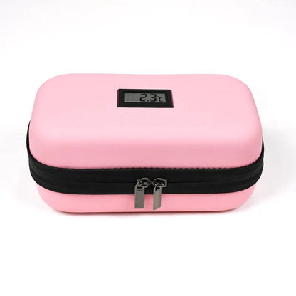 Rosa kylfodral DiaCase Pink med temperaturdisplay, perfekt för att hålla temperaturkänsliga produkter säkra.