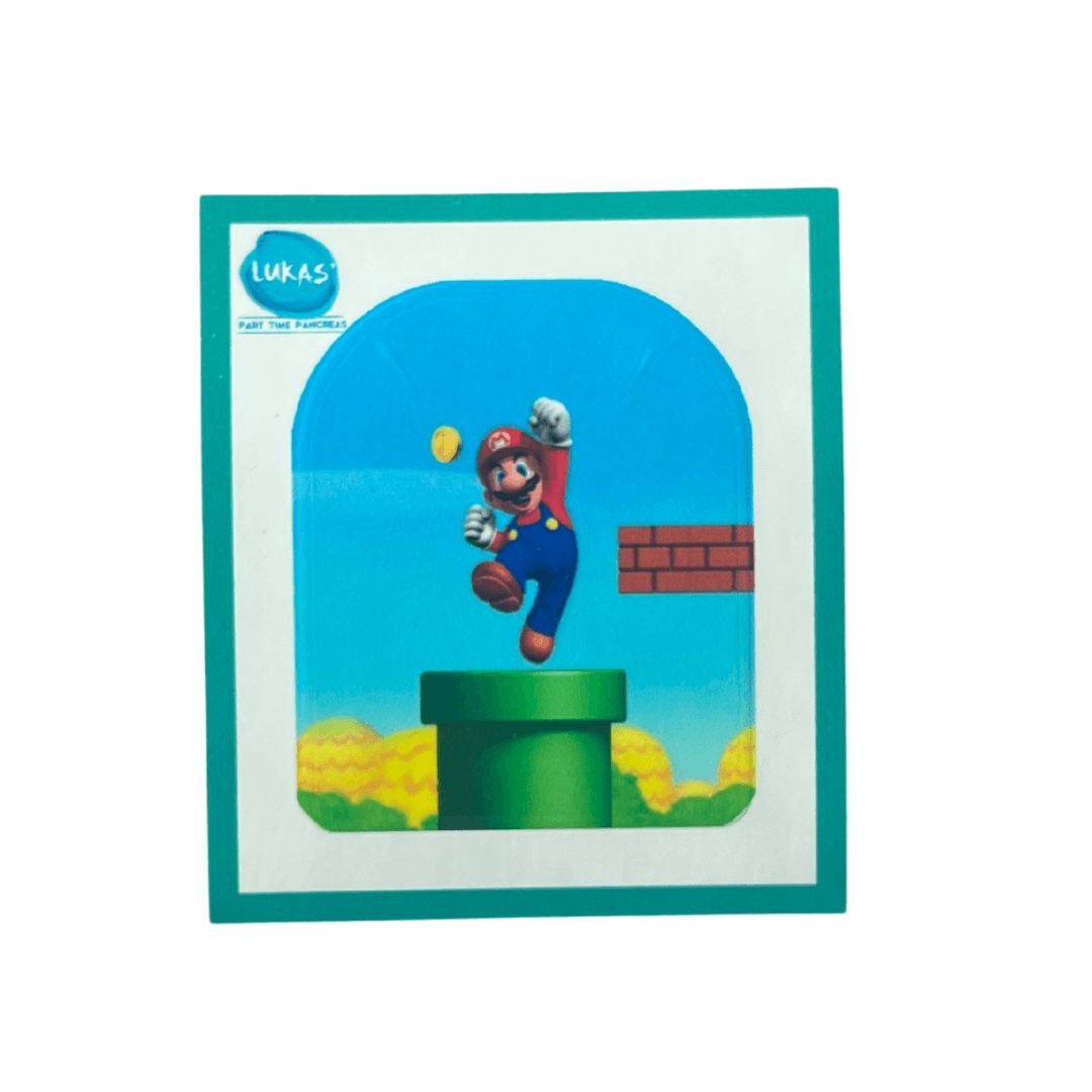 Illustration av en ikonisk rörhoppare i färgglad spelvärld på ett klistermärke, perfekt för personlig anpassning av din enhet.