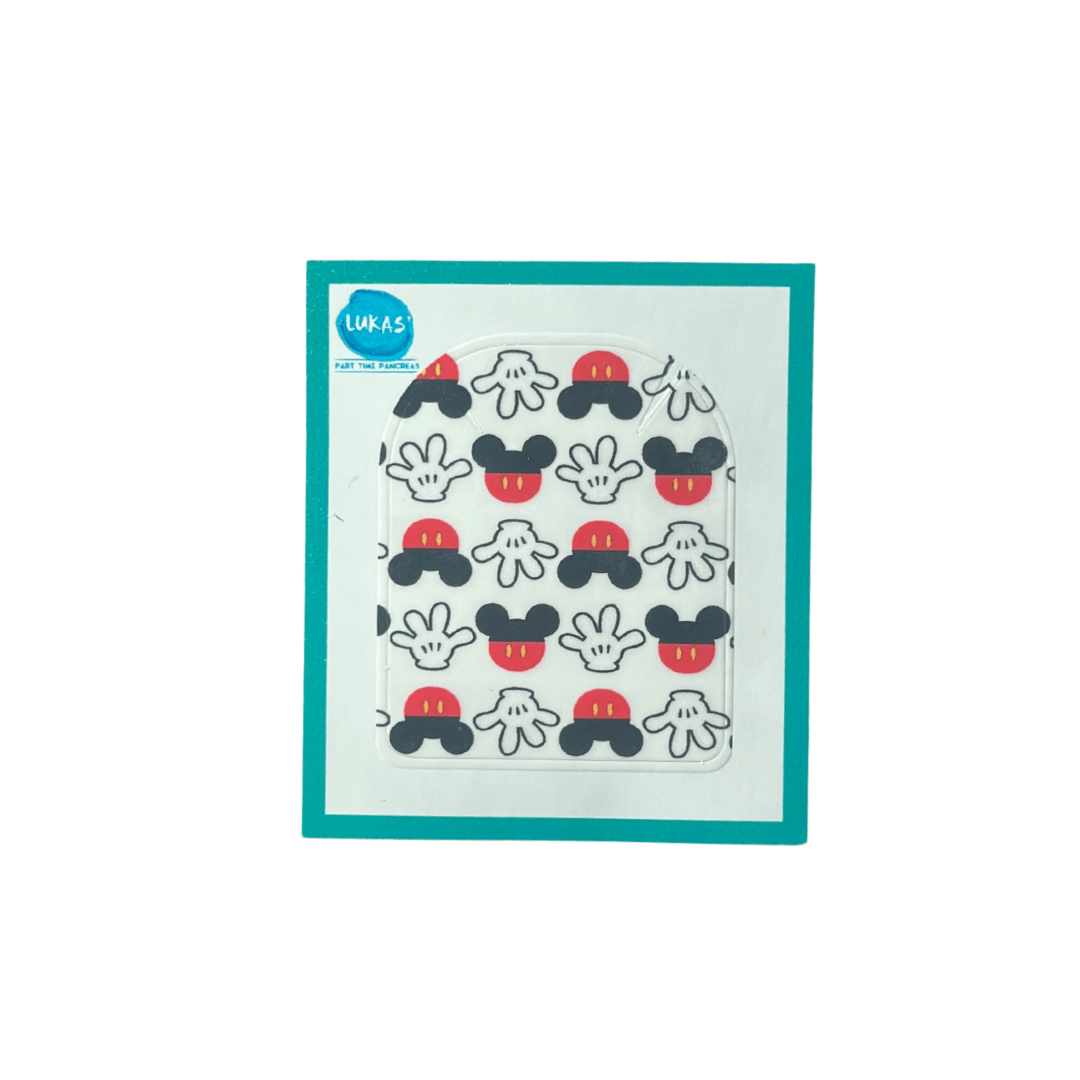Färgglada omnipod klistermärken med lekfullt musmönster för personlig anpassning och unikt uttryck, perfekt för insulinpumpar.