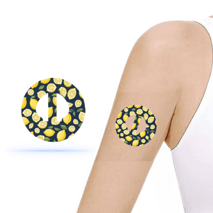 Medtronic Guardian 4 Lemon CGM-Sensor overpatch med citronmotiv på överarm