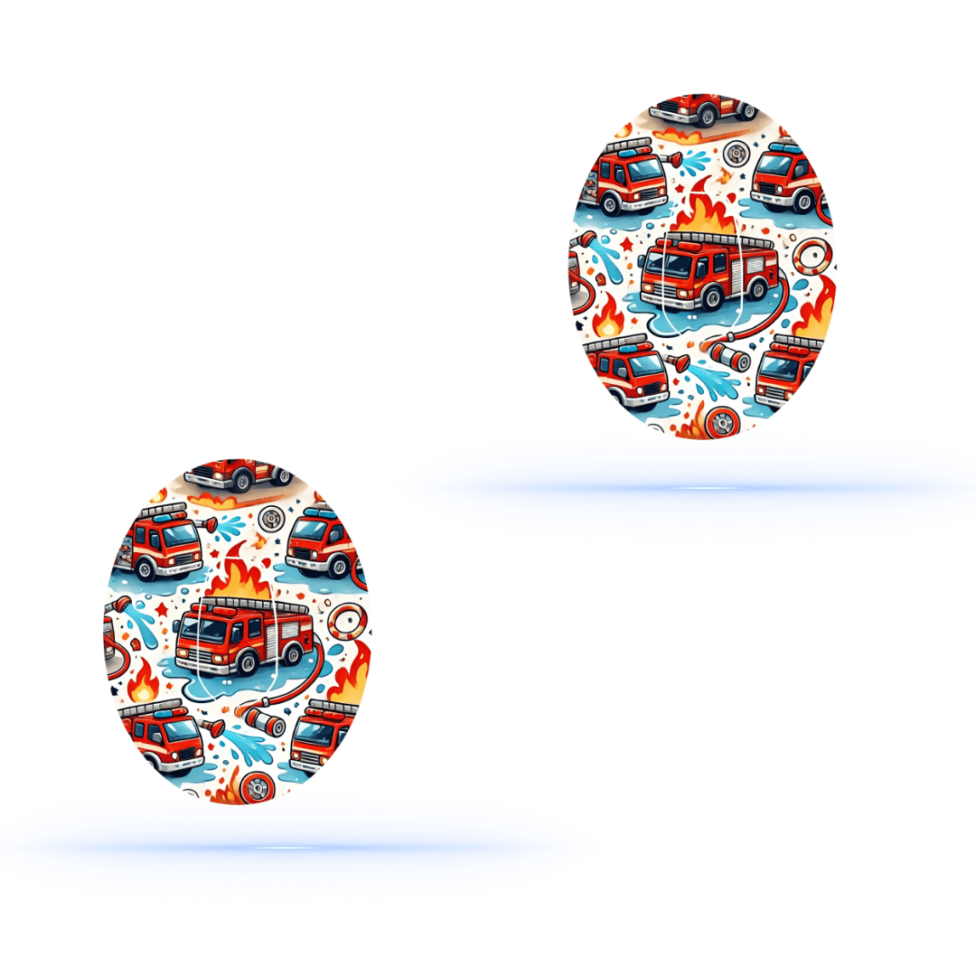 brandbil CGM-sensor overpatches med brandbilsdesign för Dexcom G6