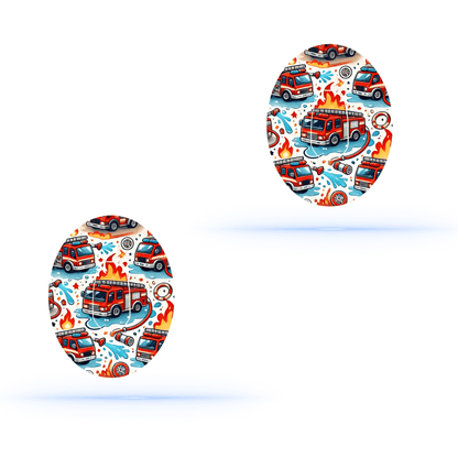 brandbil CGM-sensor overpatches med brandbilsdesign för Dexcom G6