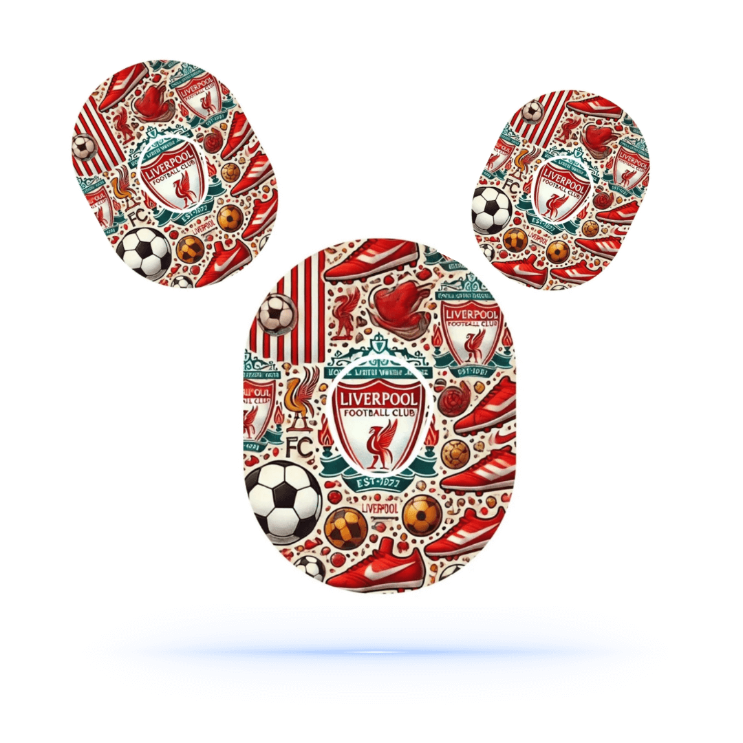 Liverpool FC Dexcom G7 sensor overpatches. Ink sensor sticker.