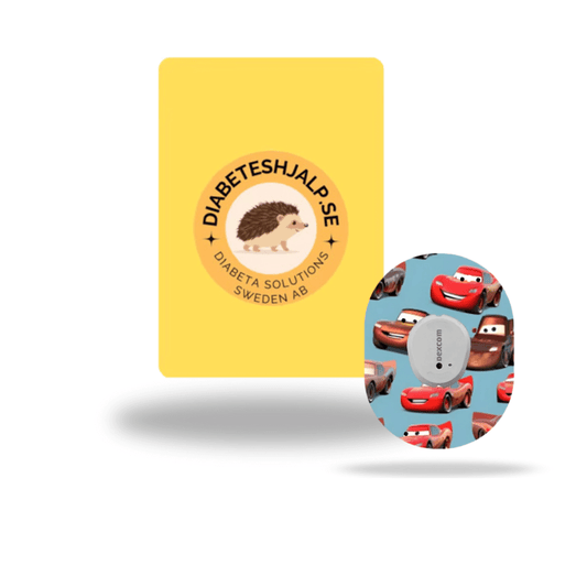 Dexcom G7 Blixten McQueen CGM-sensor overpatches.