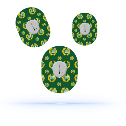 Gröna och vita Hammarby IF CGM overpatches för Dexcom G7 med klubbens emblem och färger.