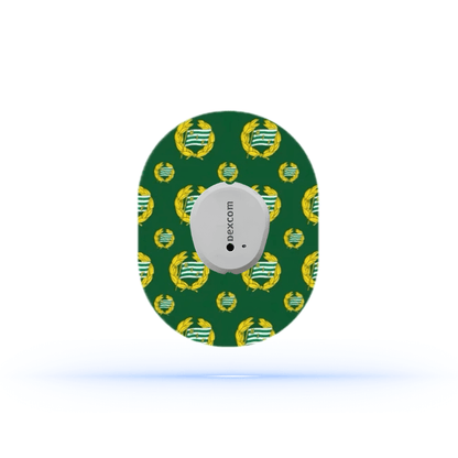 Dexcom G7 overpatch med Hammarby IF design, grön och vit tejp för CGM-skydd och klubbstolthet.