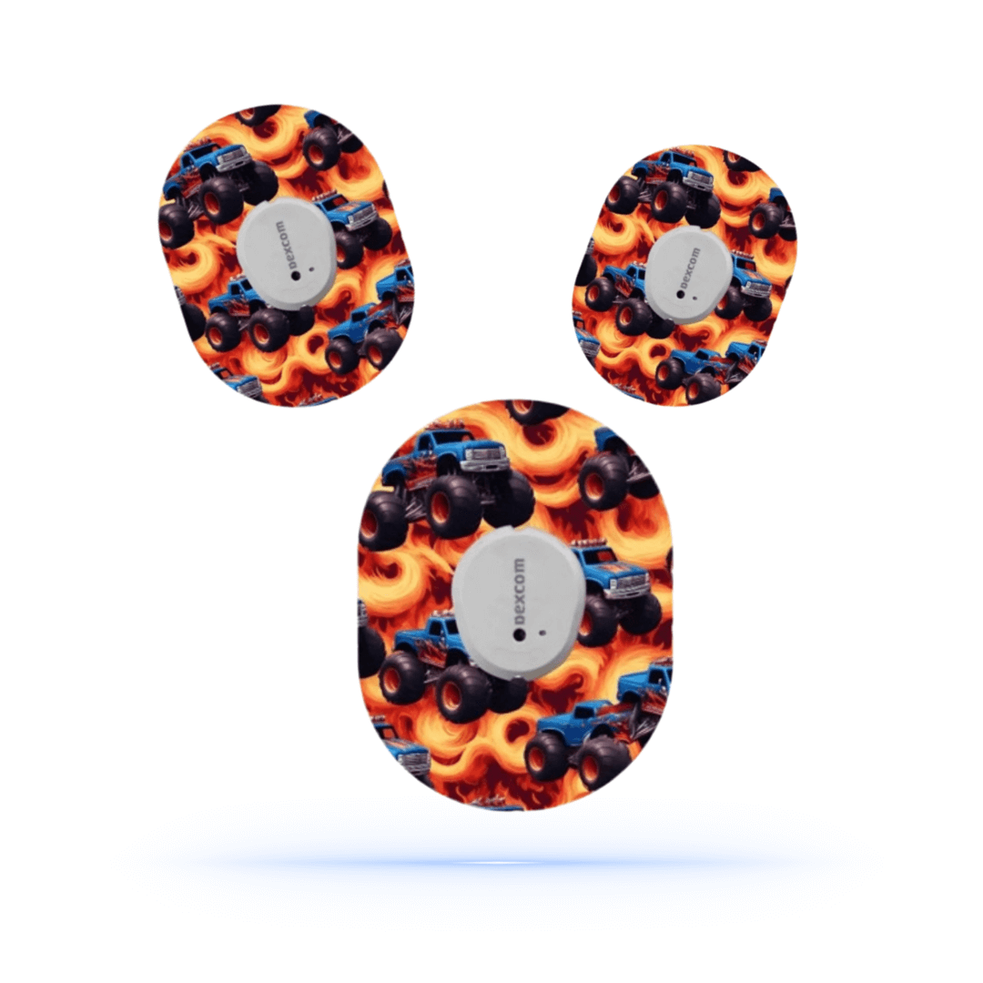 monstertruck CGM-sensor överpatches Dexcom G7 med tuffa designmotiv för extra skydd och stil