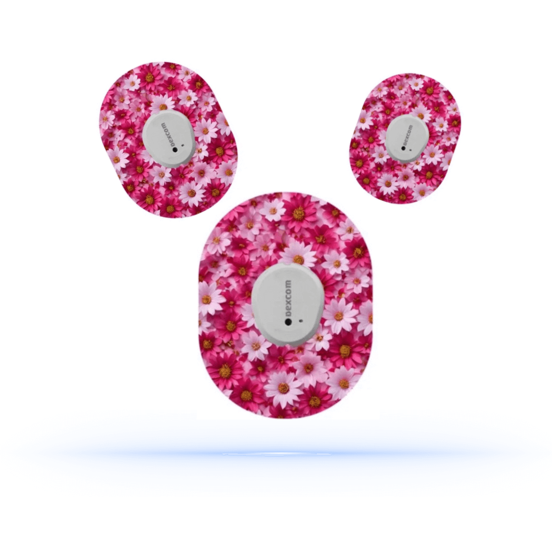 Dexcom G7 Pink flowers CGM-sensor overpatches.