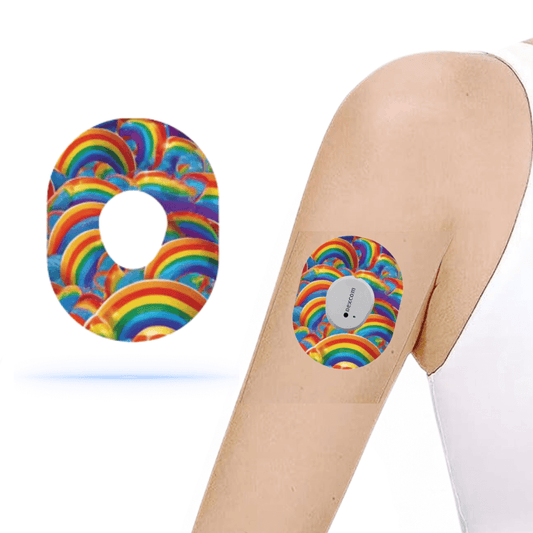 Dexcom G7 Regnbåge Pride CGM-sensor overpatches.