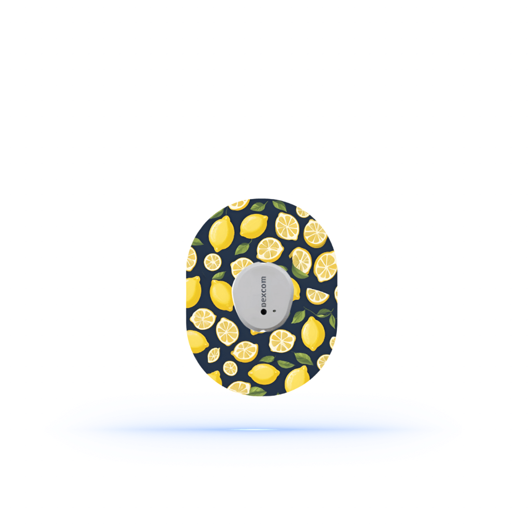 Dexcom G7 frukt patchar med citron mönster, DiabetaGuard CGM Patches för sensor skydd och stil.