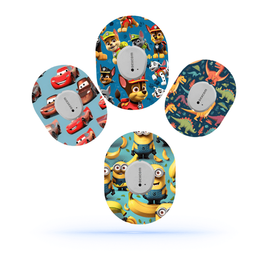 Dexcom G7 Kids MixPack Party CGM-sensor overpatches with colorful designs for personalized style.