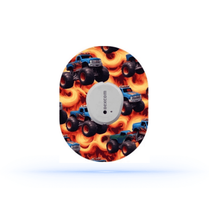 Dexcom G7 Power MixPack CGM-Sensor överpatch med Fire Monstertruck design