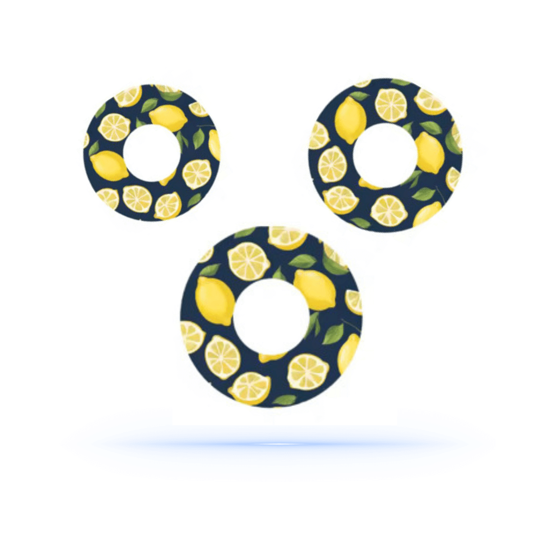 Freestyle Libre 3 citronmönstrade CGM-sensor överplåster, fräscha och färgstarka desiger för skydd och stil.