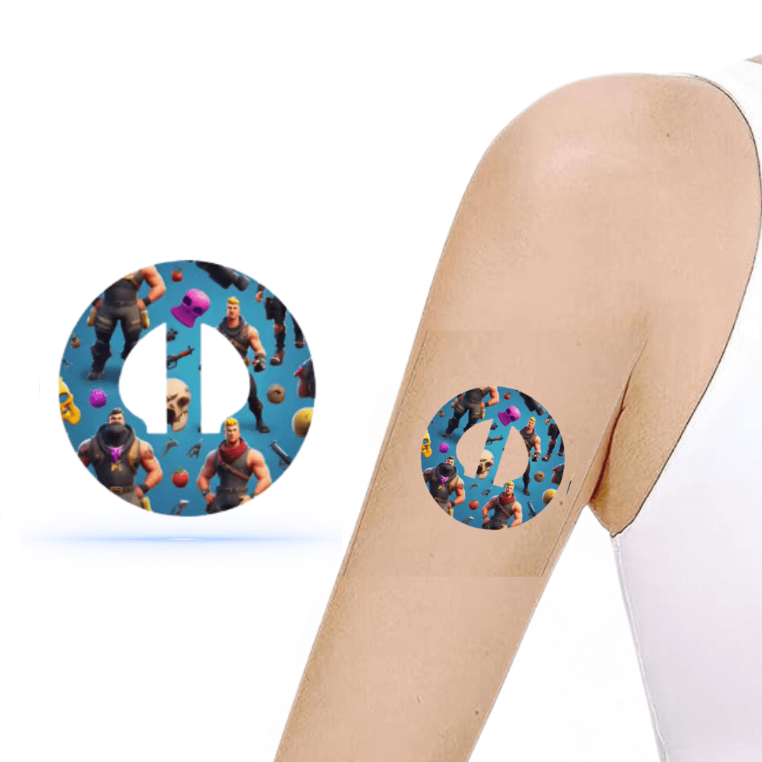 Medtronic Guardian 4 Fortnite CGM-sensor överlappar med actionfyllt speldesign på armen