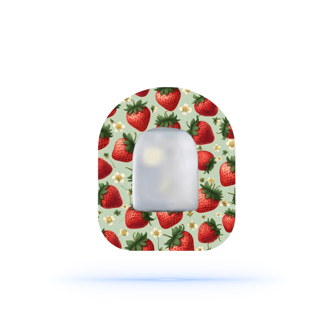 Omnipod Jordgubbsmönster Overpatch – Färgglatt skydd.