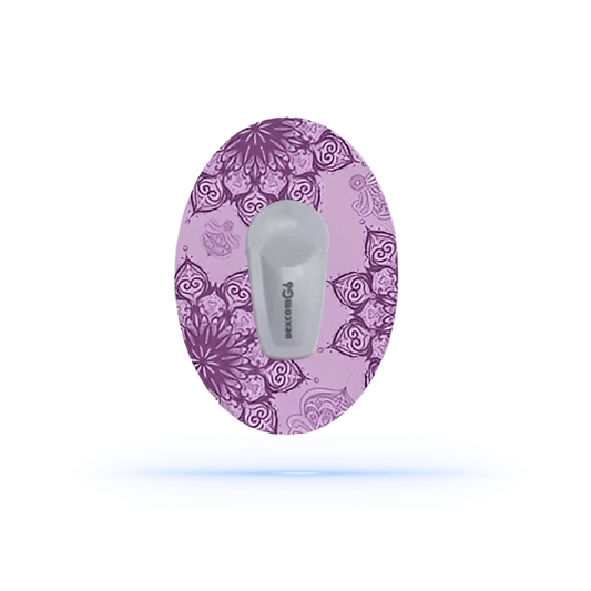 Dexcom G6 Purple Mandalaprint CGM sensor overpatches.