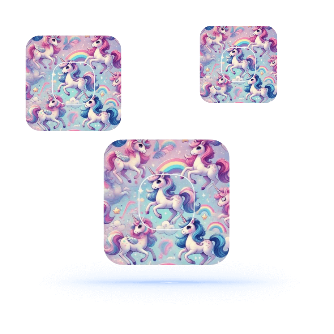 Unicorn Ponny CGM overpatches med enhörnings- och ponnymotiv för Medtronic simplera sync inkl. sensorsticker