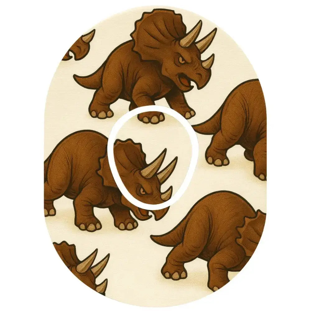 Dinosaurie Overpatch för Dexcom G7 med triceratops-design för extra styrka och stabilitet. Perfekt för dinofans.