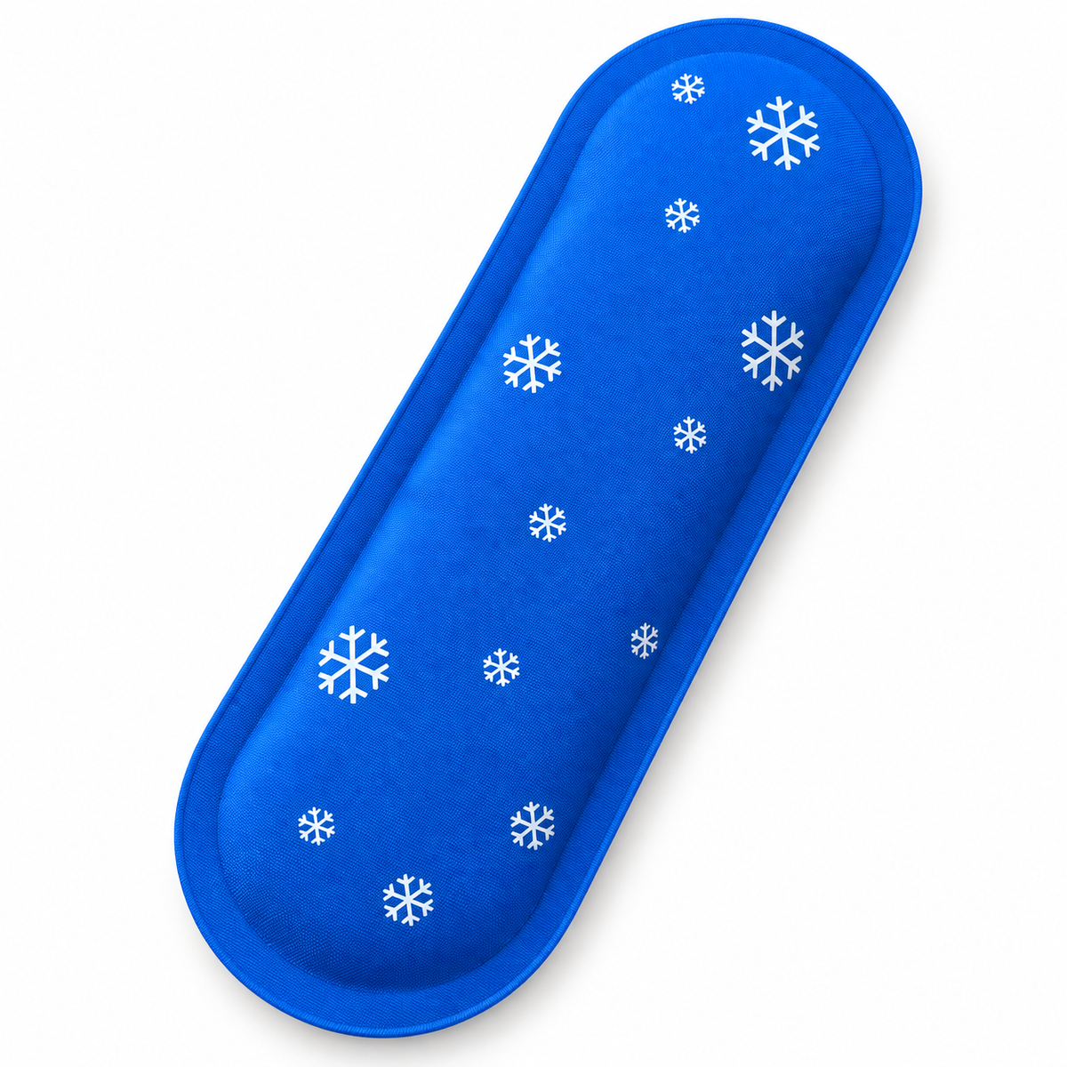 återanvändbar kylgel i blått med vita snöflingor, liten och smal 74 g kylinsats för kylväska