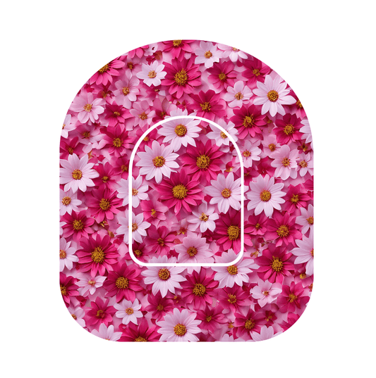 Omnipod Dash Fixeringsplåster Pink Flowers – Vattentåliga overpatches med rosa blommönster för trygg fixering