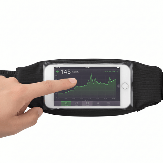 GlukoBältet Touch – Vattentätt löparbälte med touchfönster för enkel glukosövervakning